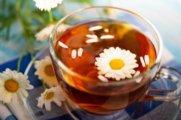 cup of tea with chamomile flowers