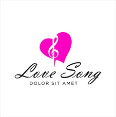 Love song Logo Design Vector Stock. Heart Note Logo Music Template Icon