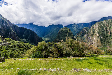 Fototapeta na wymiar Terraces on the edge of Machu Picchu