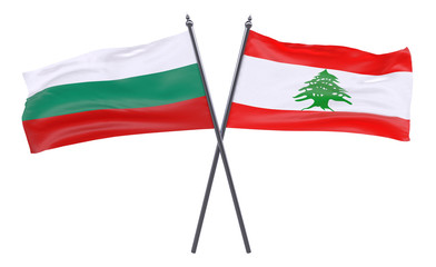 Bulgaria and Lebanon, two crossed flags isolated on white background. 3d image