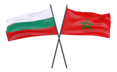 Bulgaria and Morocco, two crossed flags isolated on white background. 3d image
