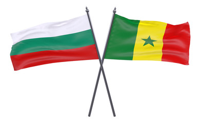 Bulgaria and Senegal, two crossed flags isolated on white background. 3d image