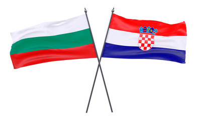 Bulgaria and Croatia, two crossed flags isolated on white background. 3d image