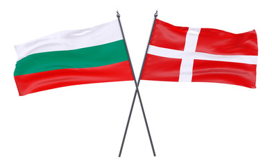 Bulgaria and Denmark, two crossed flags isolated on white background. 3d image