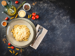 Cooked fusilli pasta in plate