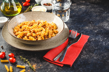 Fusilli pasta Bolognese