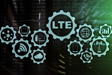 LTE, Wireless Business Internet and Virtual Reality Concept. Information Communication Technology on a server background.