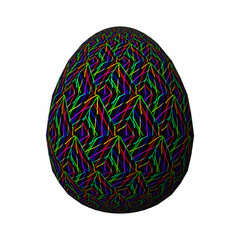 Happy Easter - Frohe Ostern, Artfully designed and colorful easter egg, 3D illustration on white background