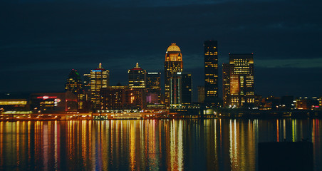 Downtown Louisville Skyline Ohio River Reflections at night