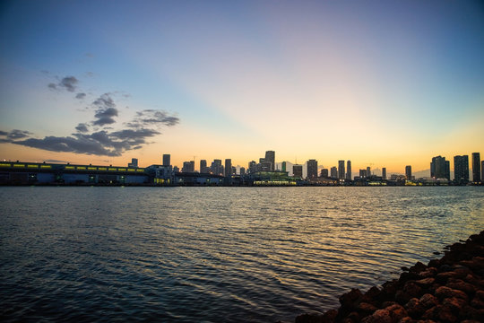 Government Cut Miami with view of Downtown at sunset