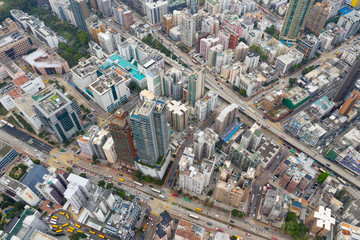 Naklejka premium Widok z góry na miasto Hongkong