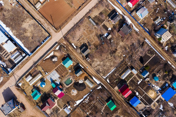 Land plots of 0.2 hectares for agricultural work in the summer in his spare time. The view from the top.