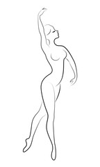 Basic RGSilhouette of a cute lady, she is dancing. The girl has a beautiful figure. The woman is a young sexy and slim ballerina. Vector illustration.