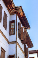 Vertical bottom shoot of old traditional wooden turkish house in Safranbolu
