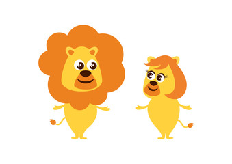 Lions couple vector illustration. Lions in love cartoon charakter. Drawing lions icon vector. Cute couple of lions clip art