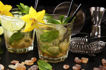 Lemon Fruit Lime Caipirinha of Brazil on table