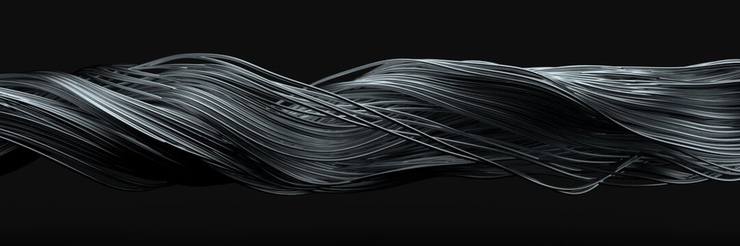 twisting steel wires. flowing metal rods on air. 3d illustration