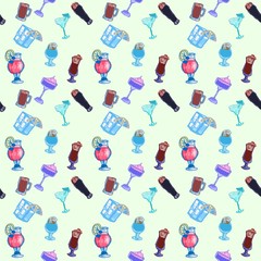 big seamless pattern with doodle alcohol drinks