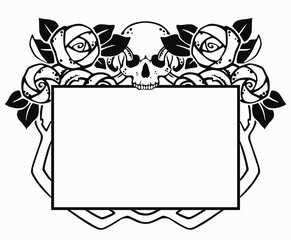 black frame decorated with roses and skull in baroque style