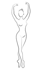 The silhouette of a cute lady, she is a dancing ballet circling fouette. The woman has a beautiful slim figure. Woman ballerina. Vector illustration. © Nataliia