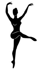 The silhouette of a cute lady, she is a dancing ballet circling fouette. The woman has a beautiful slim figure. Woman ballerina. Vector illustration. © Nataliia