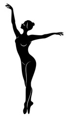 The silhouette of a cute lady, she is a dancing ballet circling fouette. The woman has a beautiful slim figure. Woman ballerina. Vector illustration. © Nataliia