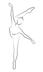 The silhouette of a cute lady, she is a dancing ballet circling fouette. The woman has a beautiful slim figure. Woman ballerina. Vector illustration. © Nataliia