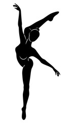 The silhouette of a cute lady, she is a dancing ballet circling fouette. The woman has a beautiful slim figure. Woman ballerina. Vector illustration. © Nataliia