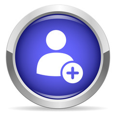 Add contact icon. Round bright blue button.