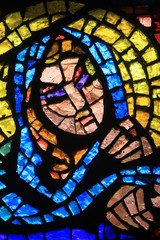 Vitrail de Paul Bony et d'Alexandre Cingria (1879-1945). Eglise Notre-Dame des Alpes. / Stained glass by Alexandre Cingria. Notre-Dame des Alpes church.