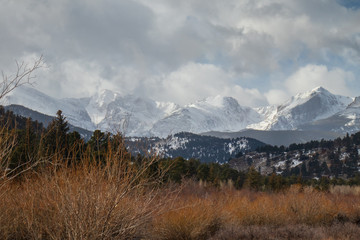 Rocky Mountains snow covered peaks, Estes Park, Colorado