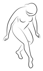 Silhouette of a cute lady. The girl crouches, makes a curtsy. The woman has a beautiful slim figure. Vector illustration.