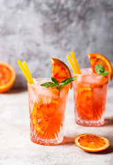 Negroni  cocktail with orange and ice