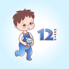 Little baby boy. First year of a baby. Vector Illustration isolated
