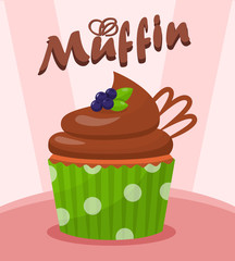 Chocolate Cupcake with Berries Vector Illustration