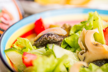 salad with seafood and lemon dressing