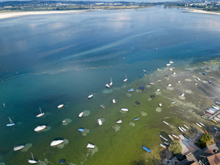 Aerial image by drone of Lake of Constance in summer 2018, which has the least rainfall in Europe...
