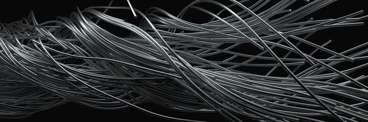 twisting steel wires. flowing metal rods on air. 3d illustration