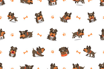 Vector cartoon character pit bull terrier dog seamless pattern for design.