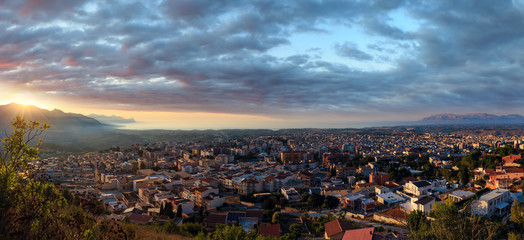 Evening Alcamo town and sea bay, Sicily, Italy