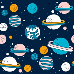 Wall murals Cosmos seamless pattern with stars and planets