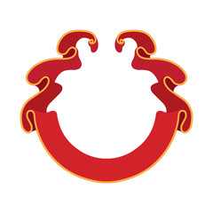 Vintage style red round ribbon illustration isolated on white background.