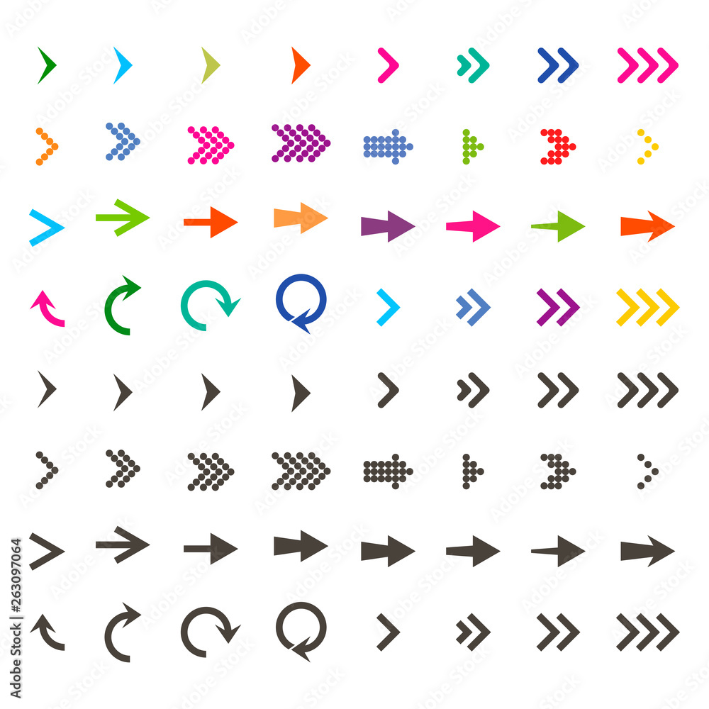 Poster arrows set. arrow icon. arrow black colored and colorful. vector icon. arrow. arrows vector collecti
