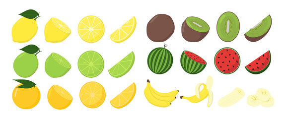 Fruit set in different condition. Isolated white background. Vector