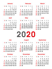 Simple calendar 2020 year