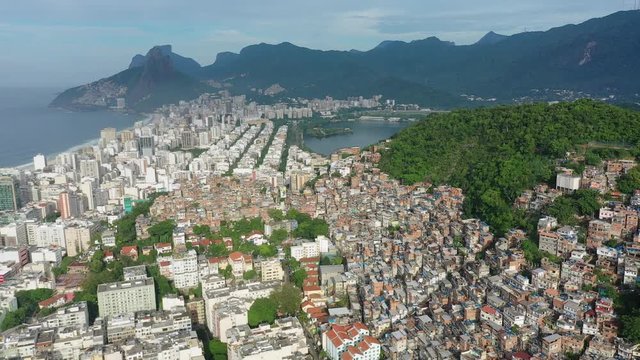 Aerial view of famous favela (slum) Pavao-Pavaozinho in city of Rio de Janeiro - landscape panorama of Brazil from above, South America