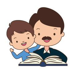 father son with book