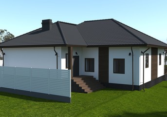 exterior of a country house, cottage, visualization, 3D illustration