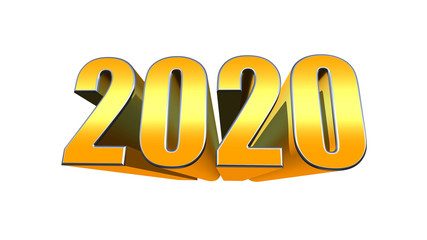 3D 2020 text on white background. 3D rendering.
