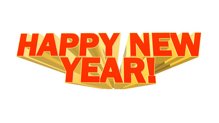 3D HAPPY NEW YEAR! text on white background. 3D rendering.